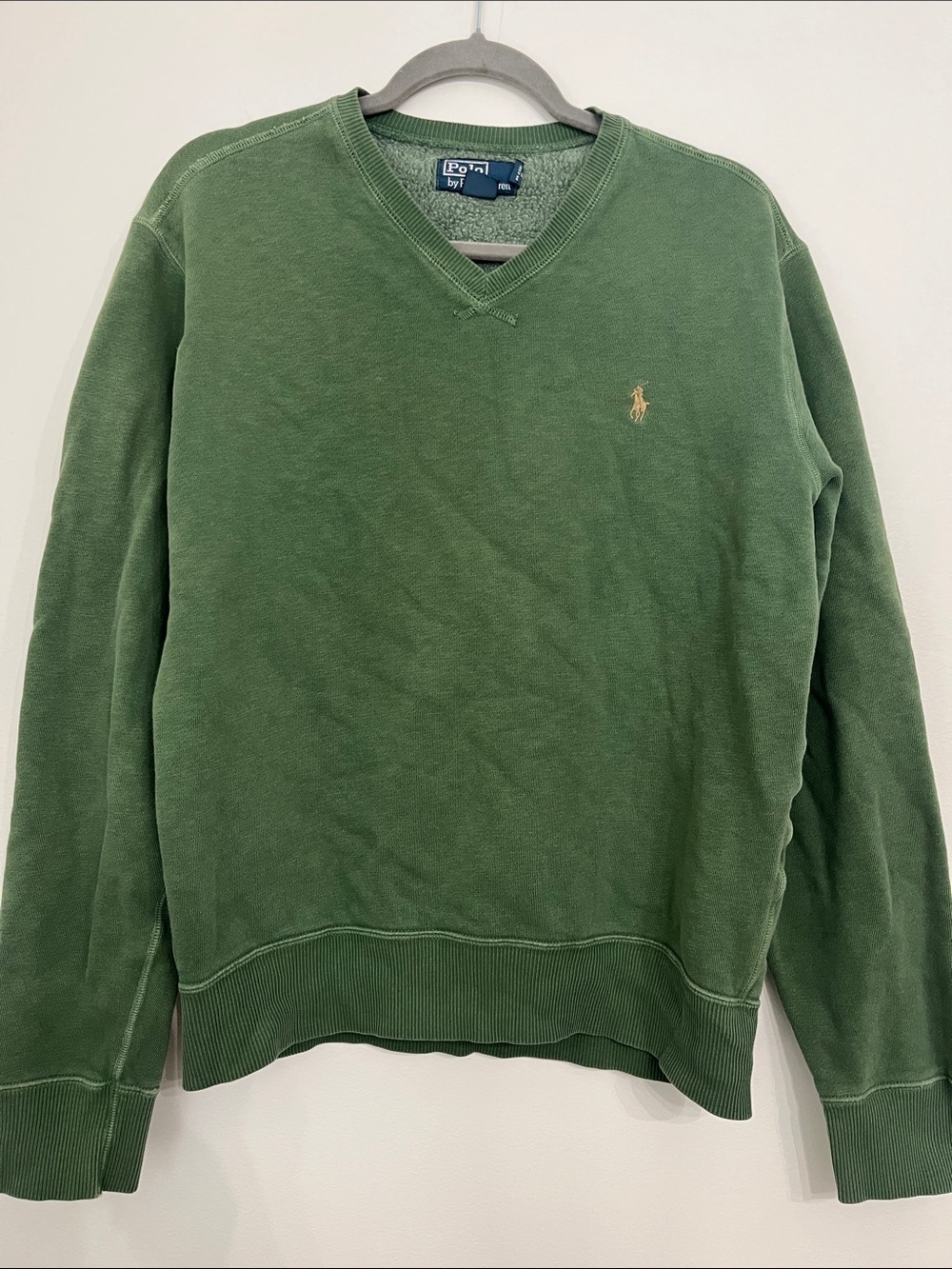 Rare Find Polo Ralph Lauren Olive Green V-Neck Cotton Pullover Sweatshirt Mens M